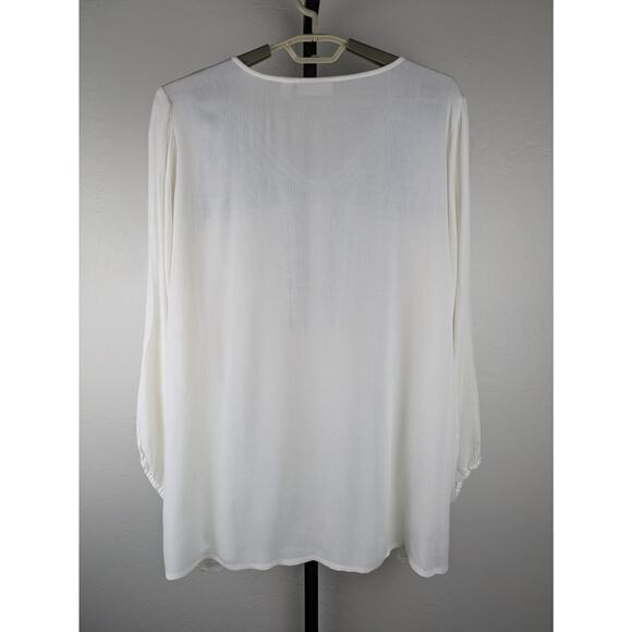 Susan Graver Pure Crinkle Gauze Peasant Tunic Top Ivory Blue Embroidery - Picture 2 of 6
